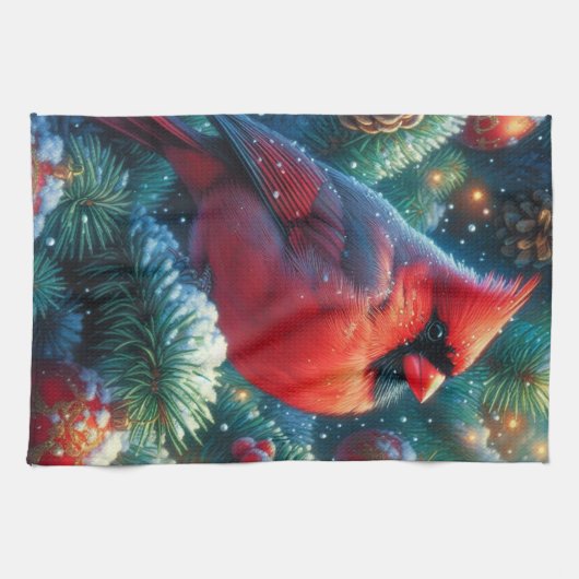 Weihnachts-Kardinal Geschirrtuch (Horizontal)