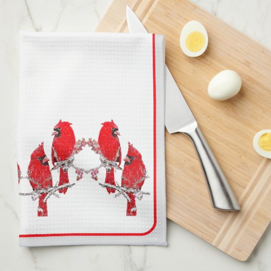 Weihnachts-Kardinal Geschirrtuch (Viertel Falte)