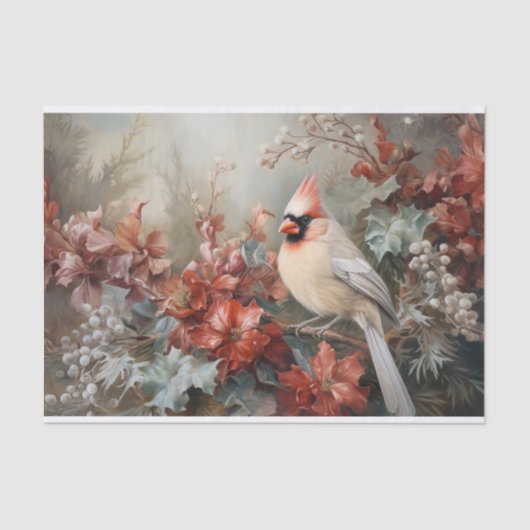 Weihnachts-Kardinal Holly Berry im Winter Decoupag Seidenpapier (Vorderseite)