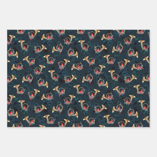 Weihnachts-Kardinal in goldenen Hörnern mit Kiefer Geschenkpapier Set (Vorderseite 3)