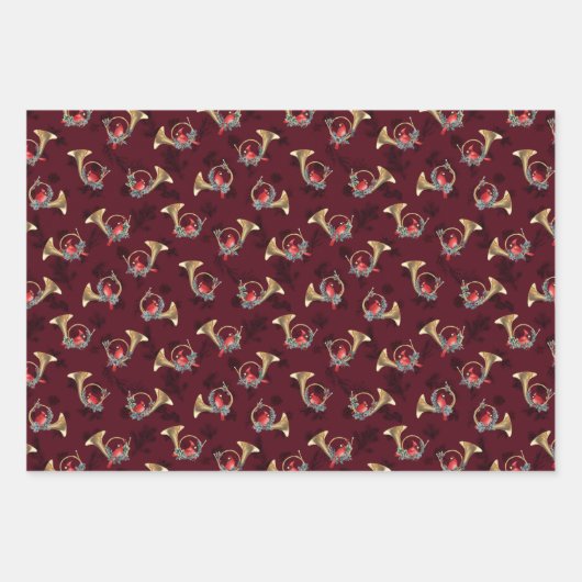 Weihnachts-Kardinal in goldenen Hörnern mit Kiefer Geschenkpapier Set (Vorderseite 2)