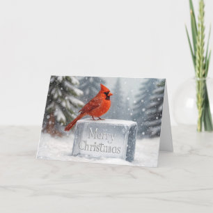 Weihnachts-Kardinal in Schneeflocken auf Eis Feiertagskarte