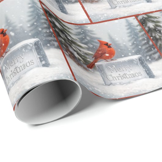 Weihnachts-Kardinal in Schneeflocken auf Eis Geschenkpapier (Rolleneckpunkt)