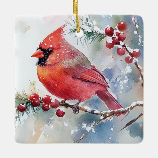 Weihnachts-Kardinal Keramikornament (Vorderseite)