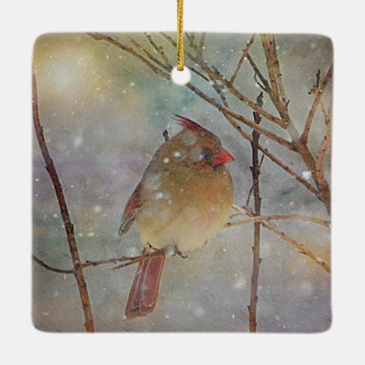 Weihnachts-Kardinal Keramikornament (Rückseite)