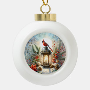 Weihnachts-Kardinal Lantern Keramik Kugel-Ornament
