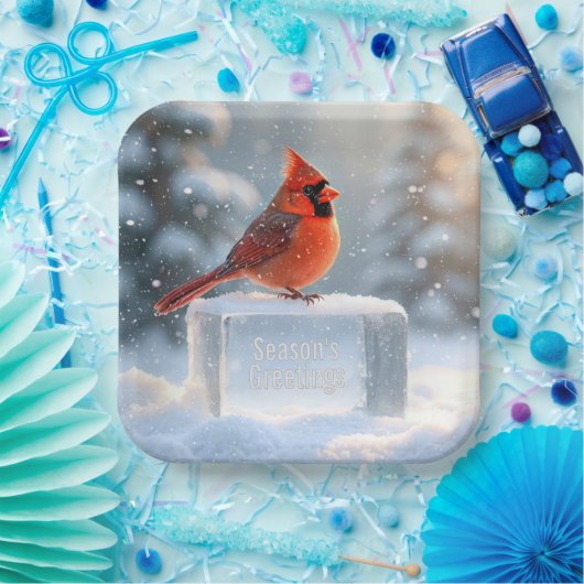 Weihnachts-Kardinal mit den Grüßen der Saison Pappteller (Party)