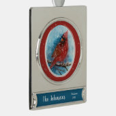 Weihnachts-Kardinal mit Name und Datum Banner-Ornament Silber (Rechts)