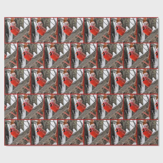 Weihnachts-Kardinal mit Winterhut Geschenkpapier (Flach)