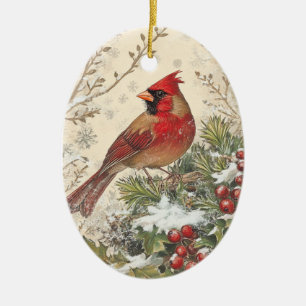 Weihnachts-Kardinal-Oval-Ornament Keramik Ornament
