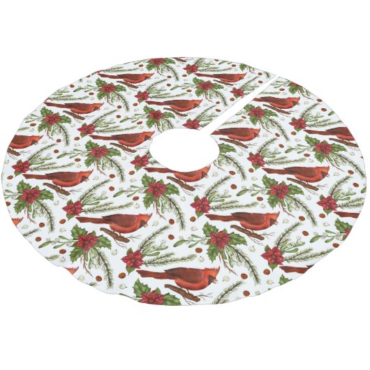 Weihnachts-Kardinal Pinseled Polyester Tree Skirt Polyester Weihnachtsbaumdecke (Schrägansicht)