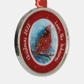 Weihnachts-Kardinal Schneeflocken auf Rot oder Bla Ornament Aus Metall (Rechts)