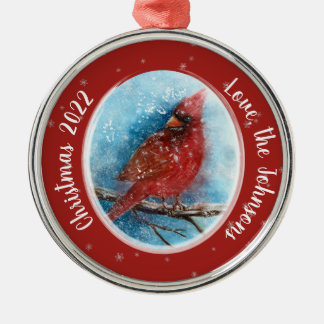 Weihnachts-Kardinal Schneeflocken auf Rot oder Bla Ornament Aus Metall