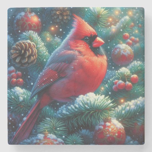 Weihnachts-Kardinal Steinuntersetzer (Vorderseite)