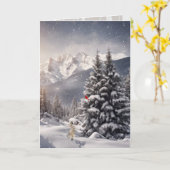 Weihnachts-Kardinal und Kaninchen in Schneeflocken Karte (Gelbe Blume)