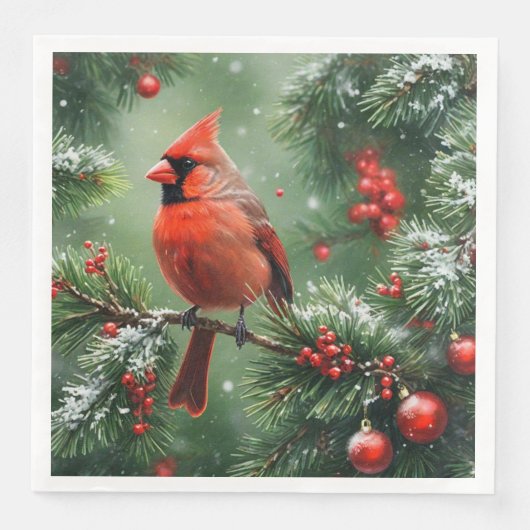 Weihnachts-Kardinal und Kiefernnadeln Serviette (Vorderseite)