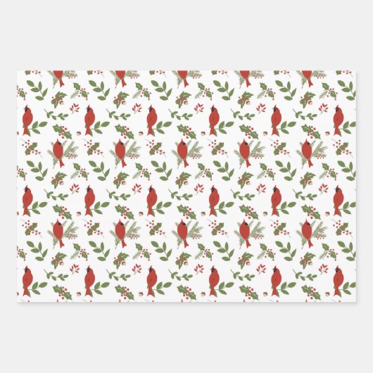 Weihnachts-Kardinäle und Holly Wrapping Paper Geschenkpapier Set (Vorderseite 2)