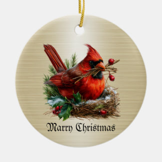 Weihnachts Kardinalrote Vögel Blumen Feiertage Par Keramik Ornament