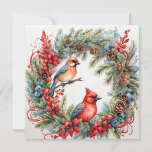 Weihnachts-Kardinalswreath mit Beeren und Zapfen Feiertagskarte