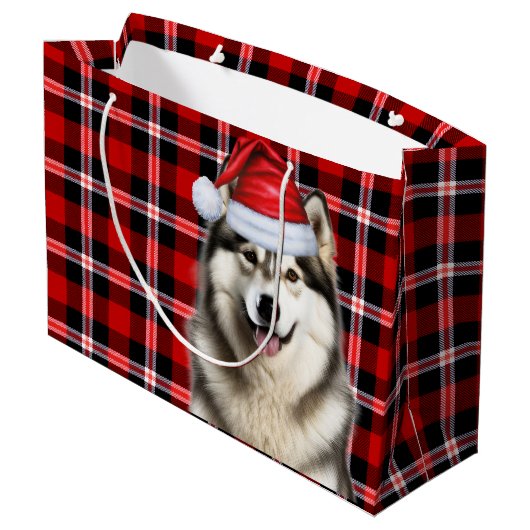 Weihnachts Kariert Alaskan Malamute Dog Lover Große Geschenktüte (Rückseite Schrägansicht)