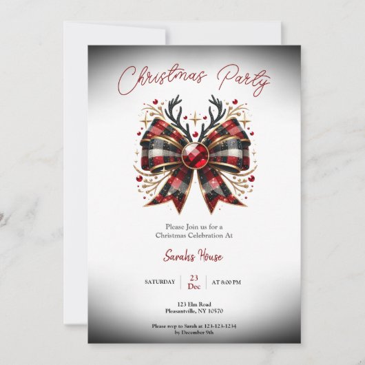 Weihnachts-Kariert-Bow-Party Einladung (Vorderseite)