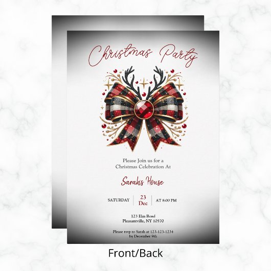Weihnachts-Kariert-Bow-Party Einladung