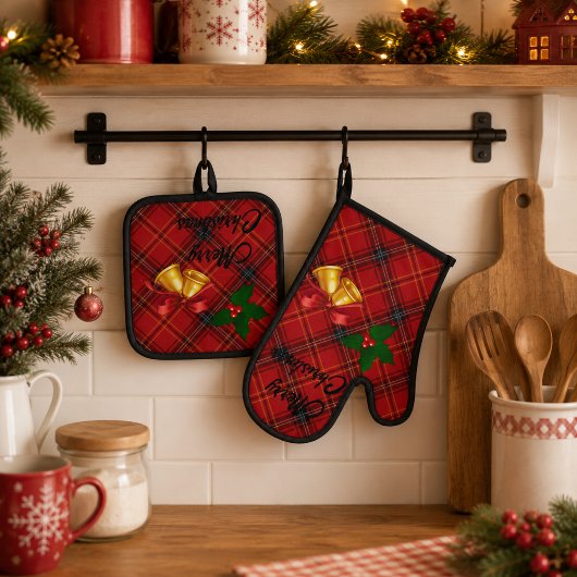 Weihnachts-Kariert Ofenhandschuh & Topflappen-Set