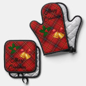 Weihnachts-Kariert Ofenhandschuh & Topflappen-Set (Vorderseite/Rückseite)