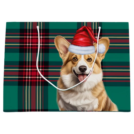 Weihnachts Kariert Pembroke Welsh Corgi Dog Holida Große Geschenktüte (Vorderseite)