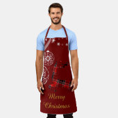 Weihnachts-Kariert-Reindeer-Rot-Weiß-Dekoration Schürze (Getragen)