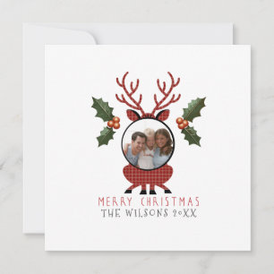 Weihnachts-Kariert-Rentier mit personalisiertem Fo Feiertagskarte