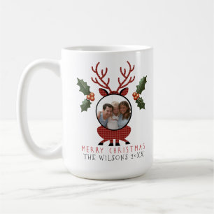 Weihnachts-Kariert-Rentier mit personalisiertem Fo Kaffeetasse
