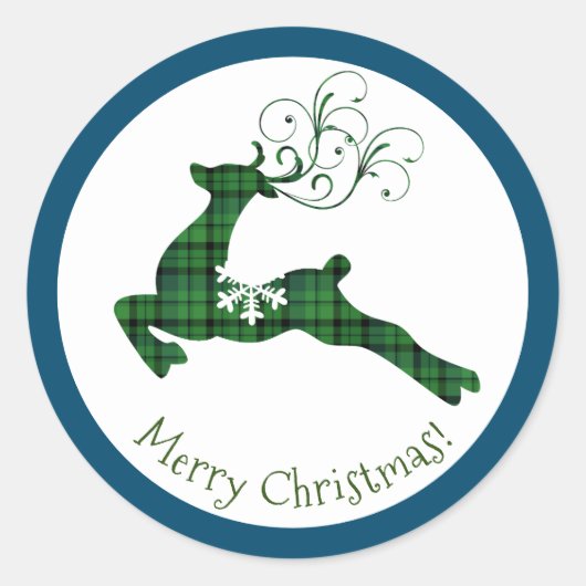 Weihnachts-Kariert-Rentierkleber Runder Aufkleber (Vorderseite)