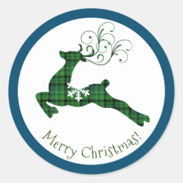 Weihnachts-Kariert-Rentierkleber Runder Aufkleber