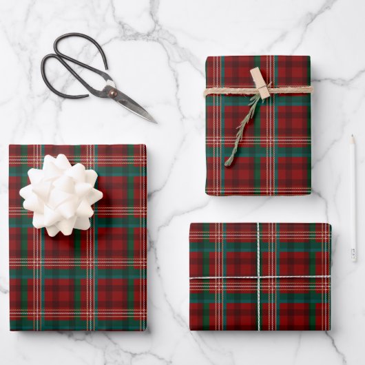 Weihnachts kariert-Rot-aquamarin-Tartan Tradition Geschenkpapier Set (Vorderseite)