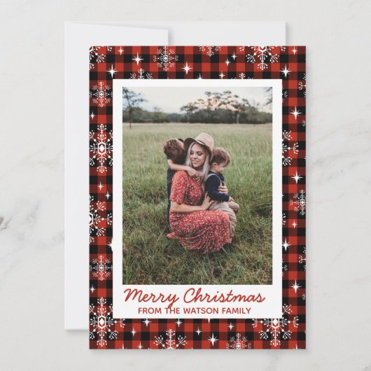 Weihnachts-Kariert-Schnee-Foto Feiertagskarte (Vorderseite)