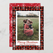 Weihnachts-Kariert-Schnee-Foto Feiertagskarte (Vorne/Hinten)
