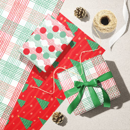 Weihnachts Karierte Bäume Umschlag Papierblätter Geschenkpapier Set