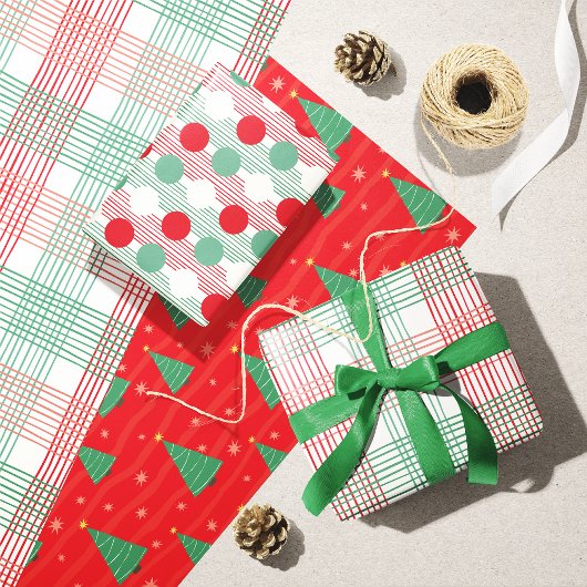 Weihnachts Karierte Bäume Umschlag Papierblätter Geschenkpapier Set