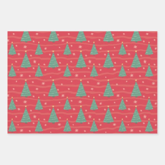 Weihnachts Karierte Bäume Umschlag Papierblätter Geschenkpapier Set (Vorderseite 2)