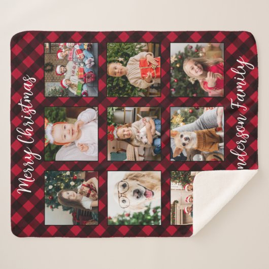 Weihnachts-Karierte Familie Personalisierte FotoCo Sherpadecke (Vorderseite (Horizontal))