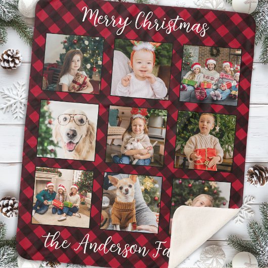 Weihnachts-Karierte Familie Personalisierte FotoCo Sherpadecke