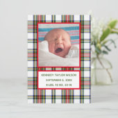 Weihnachts-Karierte Geburtstagskarte Ankündigung (Stehend Vorderseite)