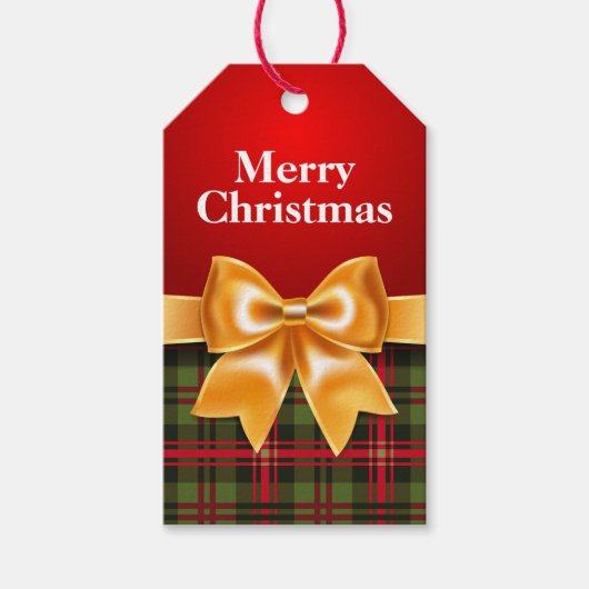 Weihnachts-Karierte Goldbow-Geschenkmarke Geschenkanhänger (Vorderseite)