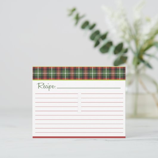 Weihnachts-Karierte Rezept-Karte (Stehend Vorderseite)