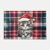 Weihnachts-Karierte Weihnachtskatze mit Text Fußmatte (Vorderseite)