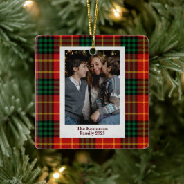 Weihnachts-Kariertes Rotes Tartan-Foto Keramikornament