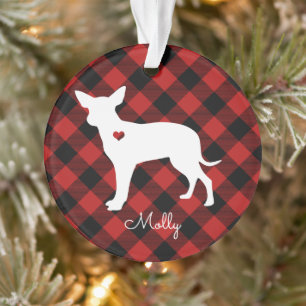 Weihnachts-Karo-Chihuahua-Hunde-Name-Foto Ornament