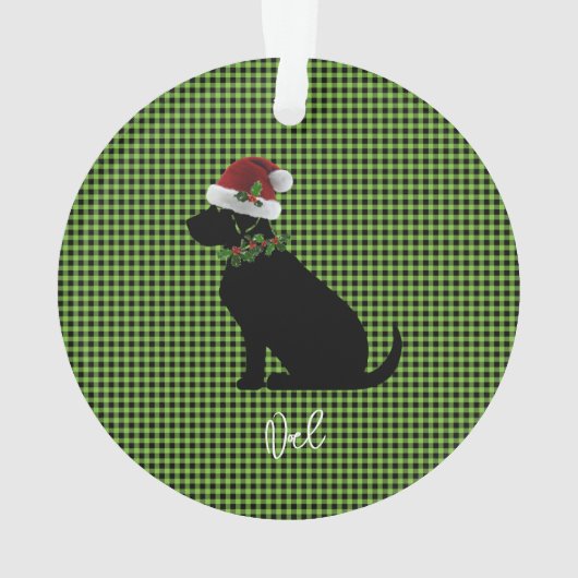 Weihnachts-Karo Green Black Lab Muster Name Fun Ornament (Rückseite)