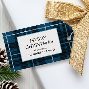 Weihnachts-Karo mit individuellem Namen, dunkelbla Geschenkanhänger